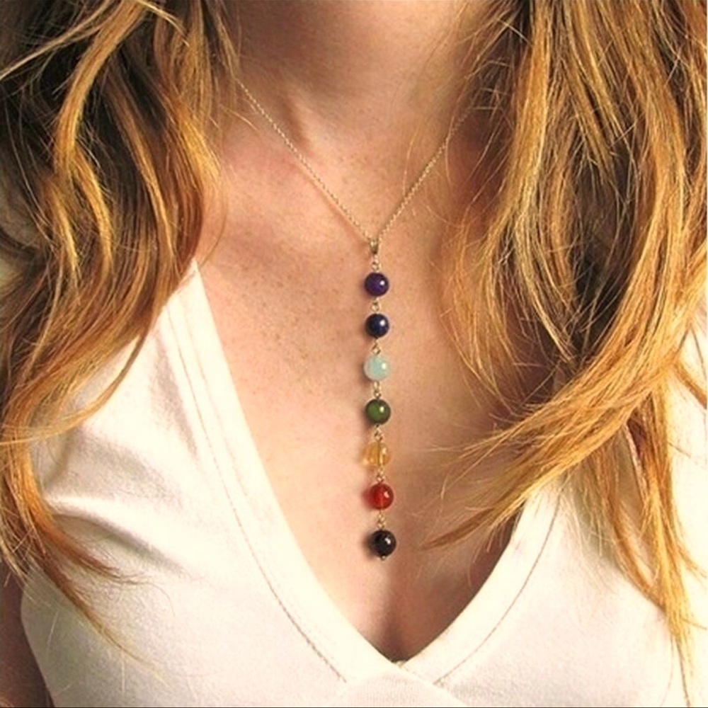 7 Chakra Beads. Pendant Necklace With Real Stones.